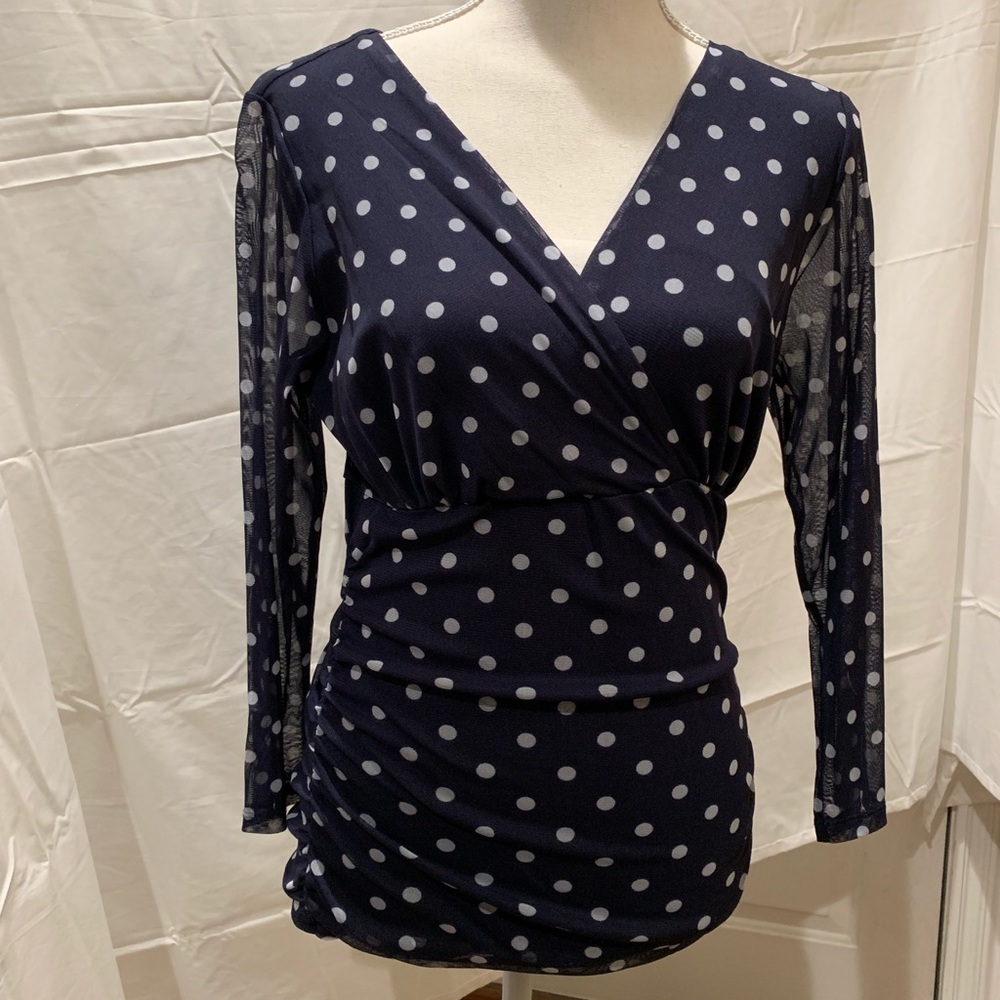 INC Large Navy and White polka dot Top